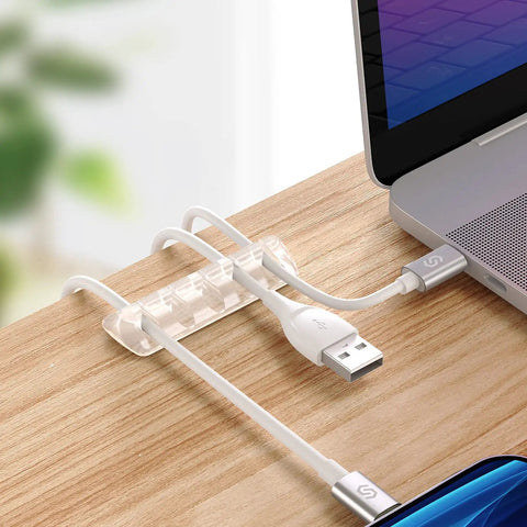 Clear Cable Clips Set With 15 Slots, Five Pack Self Adhesive Cord Management Organizers For Desk, Office, Home, Car And Nightstand.