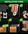 Installation steps for Seven Piece Bird Feeder And Water Dispenser Set For Parrot Cages with clear plastic feeder for birds.