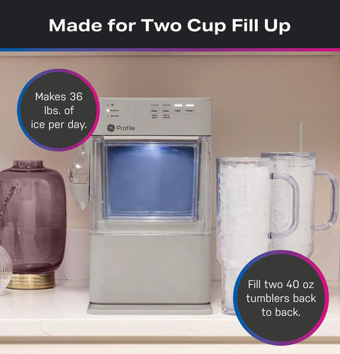 Legit Nugget Ice Maker, Portable Countertop Pellet Ice Machine, 36 Pounds Daily Production, fills two 40 oz tumblers.