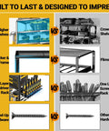 Comparison of 4 Layer Power Tool Organizer Wall Mount With Cordless Drill Hanger Storage Rack And Battery Tools Holder With Charging Station Shelf For Garage, Workshop, Pegboard, Shed 24 Inch 6 Slots vs. other storage solutions, featuring shelving and hardware differences.