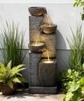 Tall Outdoor Water Fountain With Stone Texture, Four Tier Cascading Bowls For Patio Deck Porch Yard And Garden, 38.2 Inches High