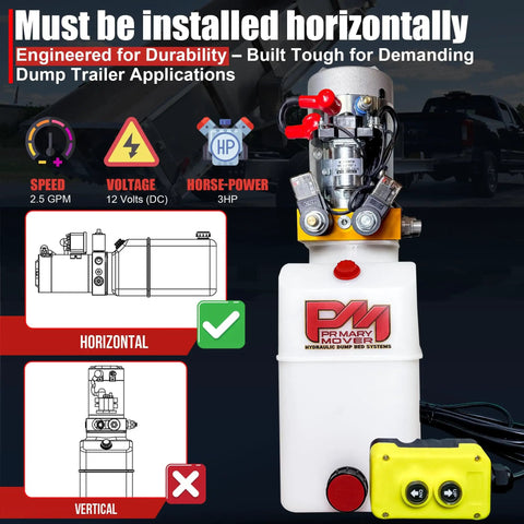 12V DC Dump Trailer Hydraulic Power Unit With Double Acting Pump Tough As Nails Heavy Duty Lift System 6 Quart Poly Reservoir Remote Controller