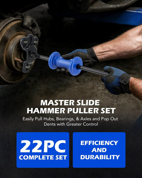 Person using All In One Slide Hammer Puller Kit DIY Ready 22 Piece With One Inch To Two Inch And Seven Eighths Inch Adapters
