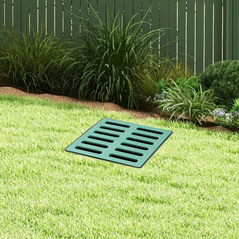 Heavy Duty Drainage Catch Basin Kit With Debris Basket And Grate, 15.7 x 15.7 x 23.6 Inch Composite Resin Basin in lawn