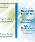 Diagram highlighting features of Plastic Scraper Tool No Scratch Multi Use 5 Pack For Food Labels Stickers Paint And Grease