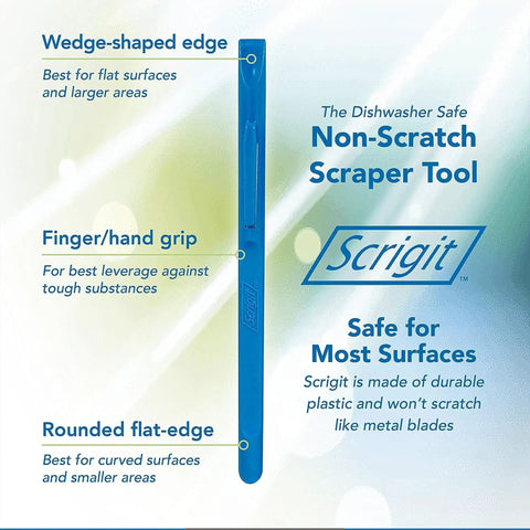 Diagram highlighting features of Plastic Scraper Tool No Scratch Multi Use 5 Pack For Food Labels Stickers Paint And Grease