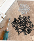 Thirty Piece Hassle Free Furniture Connector Slide Buckle With No Sweat Tool Free Snap On Kit For Couch Sofa Wardrobe Cabinet And Bookshelf Hidden Joint Fastener Easy Home Diy Fix with black clips and screws.