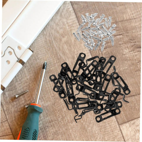 Thirty Piece Hassle Free Furniture Connector Slide Buckle With No Sweat Tool Free Snap On Kit For Couch Sofa Wardrobe Cabinet And Bookshelf Hidden Joint Fastener Easy Home Diy Fix with black clips and screws.