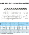 Premium 08B Stainless Roller Chain With Single Strand Design, precise dimensions for industrial applications.