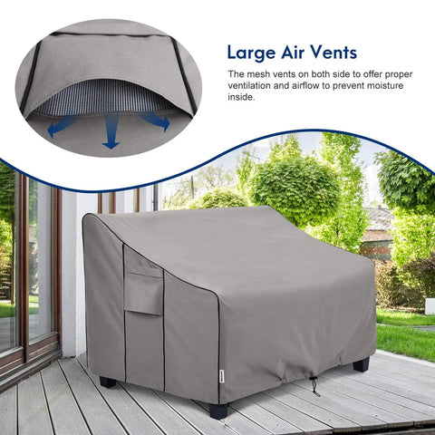 Outdoor Patio Furniture Cover Waterproof Built To Last 3 Seater Sofa Cover Fits Up To 79W X 38D X 35H Inches Weather Resistant 600D Oxford Fabric with air vents shown on patio