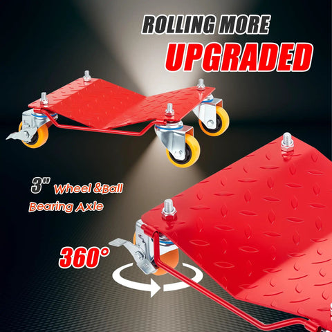 Heavy Duty 5500 Lbs Car Wheel Dolly Set With Anti Skid Plates And 360 Swivel Wheels Steel Vehicle Mover For Garage Suv Truck, 3" wheels shown.