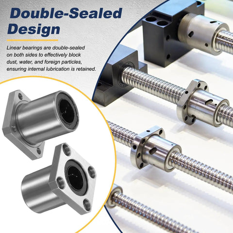 2 Pack LMK16UU 16mm Bore Linear Ball Bearings Square Flange Bushing ABEC3 Grade with double-sealed design for durability.