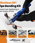 Ratcheting Pipe Bender Kit with 7 interchangeable dies for 1/4 to 7/8 inch tubing copper or aluminum 90 degree bends tool.