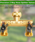 Solid Brass Two Way Hose Splitter With 360 Degree Swivel Outlets And Three Quarter Inch GHT Connection For Garden Use Rust Resistant Freeze Proof Easy To Attach To Standard Faucets Built To Last, brass 2-way valve