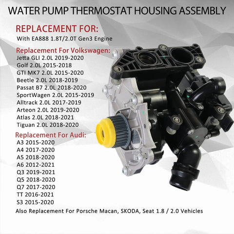 Water Pump Thermostat Housing Assembly 06L121011B for Audi A3 A4 A5 S3 TT and VW Golf Beetle Passat 1.8T 2.0T Direct Fit
