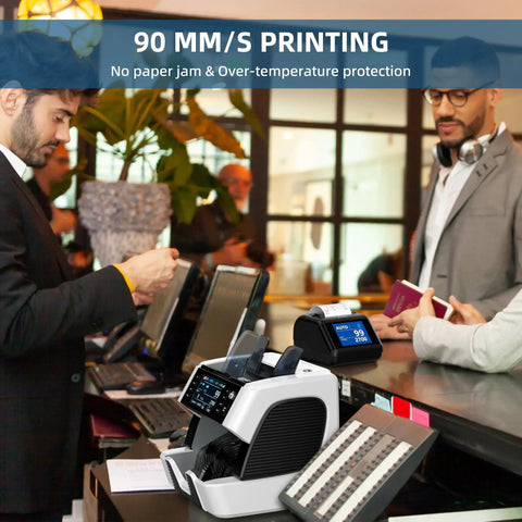 Thermal Receipt Printer For N70 Money Counter 58mm Paper RJ11 Connection External Display in use at retail counter.