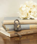 Brass Metal Lock And Key Decor Prop For Indoor And Outdoor Use Dark Gray Finish 1 Inch By 3 Inch On Book Stack