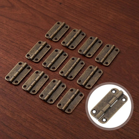 Antique Bronze Small Iron Cabinet Hinges 1.5 Inch Foldable Four Hole Vertical Rounded Corner 12Pcs