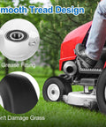 Flat Free 13x5 Front Lawn Mower Tires And Wheels For Zero Turn Mowers Smooth Tread installed on red mower