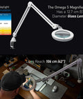 Pro Grade LED Magnifying Lamp With Interchangeable Glass Lenses 3 Diopter And 5 Diopter Adjustable Arm Dimmer Switch in use