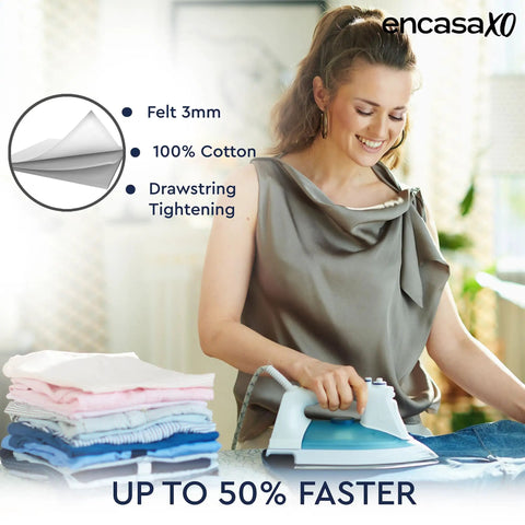 Woman ironing with Thick 3mm Felt Ironing Board Cover And Pad For 42x14 Standard Size With Scorch And Stain Resistant Cotton