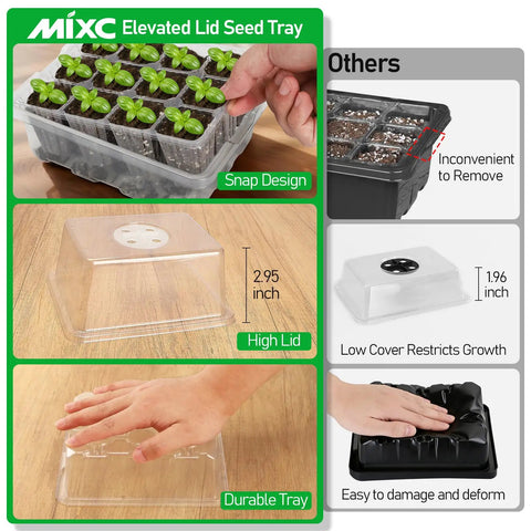 Seed Starter Tray Kit With Elevated Humidity Dome 120 Cell Seed Germination Tray Set Adjustable Height Lids Drainage Holes Clear Heightened Dome For Indoor And Outdoor Garden 10 Pack Transparent Pro Grade