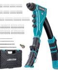 Heavy Duty Pop Rivet Gun Kit For Pros And DIYers, Manual Riveter Set with 160 Aluminum Rivets, 4 Nozzles, Drill Bits, Case