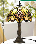 Tiffany Style Stained Glass Table Lamp With Bronze Zinc Base 19 Inch Tall Irish Gold Crown Celtic Pattern UL E26 size chart