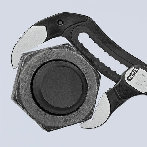 Alligator Water Pump Pliers XL 16 Inch Beefy Grip Self Locking For Pipes And Nuts With Hardened Teeth gripping a hex nut