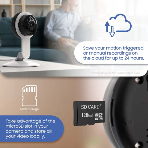 Indoor Security Camera With Night Vision And 1080P HD, WiFi Home Surveillance For Baby And Pets, Motion Alerts, SD card shown