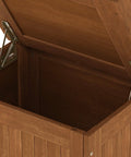Open view of Outdoor Hardwood Storage Box With Slatted Vent Design For Drainage Raised Base Keeps Contents Dry Weather Resistant Porch Chest