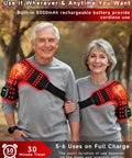 Older couple using Cordless Red Light Therapy Shoulder Wrap With Vibration Massage And Heated Pad 5000mAh Rechargeable Massager outdoors