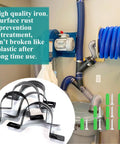 Tough As Nails Adjustable Dust Collection Hose Hangers And Pipe Wall Mounts, heavy duty black iron brackets with 2.5 inch grip.