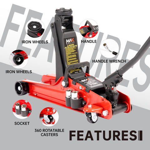 Beefy Two Ton Hydraulic Low Profile Floor Jack Kit With Blow Mold Carrying Case And Universal Tire Tool Kit With Lug Wrench For Home Garage And Workshop Vehicle Maintenance And Tire Service