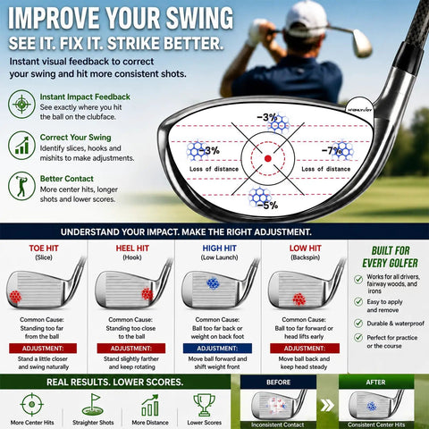 Left Handed Golf Impact Tape For All Clubs High Resolution Swing Analysis Sticker benefits and usage diagram