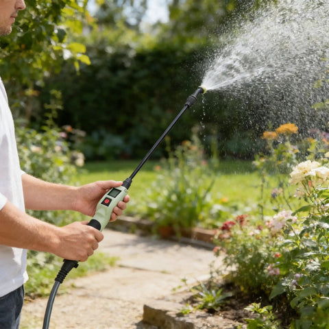 Person using Rechargeable Garden Sprayer Wand With 2000mAh Battery, Up To 5 Hours Of Nonstop Spraying, No Pump Needed in a garden