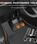 Hella Tight Brake Booster Adjustment Tool With Magnetic Aluminum Body And Adjustable Pin For Master Cylinder Push Rod Length Gauge showing use in vehicle interior.