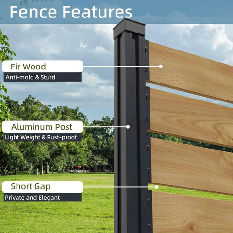 Outdoor Cedar Wood Privacy Screen With Aluminum Posts, 60 Inch High By 78 Inch Wide, showing wood panel and aluminum post details