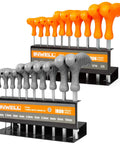 20 Piece T Handle Allen Wrench Set With Stand For SAE And Metric Hex Keys, Ergonomic Grips For Maximum Torque shown in holder