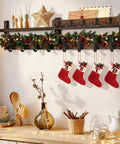 Rock Solid Wall Mounted Coat Rack With Storage Shelf Featuring 13 Heavy Duty Hooks For Seamless Entryway Organization And Quick Home Access With Zero Assembly Hassle with Christmas stockings.