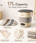 No Headache Foldable Portable Washing Machine With 17L Tub And Fast Spin Cycle beside socks and baby clothes for small washes.