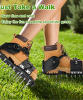 Lawn Aerator Shoes With 26 Nails, Adjustable Loop Straps And Buckle, 5cm Spikes For Lawn Garden And Patio in use on grass