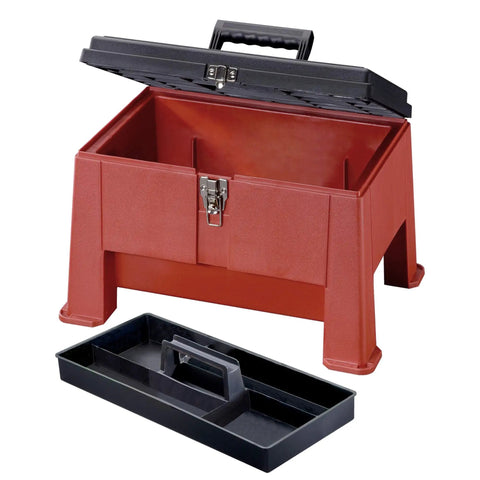 20 Inch Heavy Duty Step Stool Tool Box Built Tough With Lockable Nickel Plated Draw Bolt Latch, Steel Hinge Pins, Removable Tray