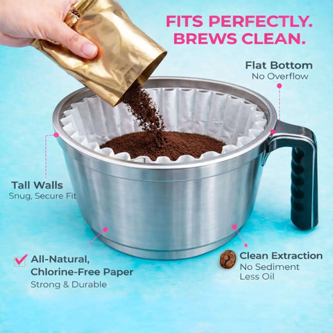 Extra Large Commercial Coffee Filters 12.5 x 4.5 For 1.5-3 Gallon Brewers No Ground Overflow And Big Batch Brewing Fits 13 x 5 Brew Baskets