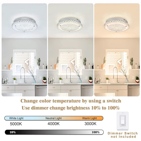 Crystal Ceiling Light With Memory Function Dimmable LED Chandelier 3000K 4000K 5000K Color Temps Modern Flush Mount
