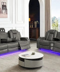 Leather Power Recliner Sofa Set With LED Ambient Lighting Three Piece Home Theater Seating in modern living room setting
