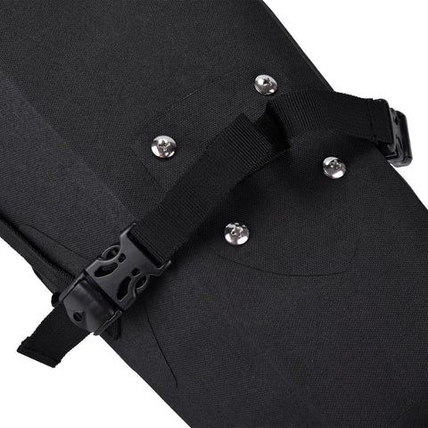 Close-up of 10L Waterproof Bike Saddle Bag With Roll Top Closure showing adjustable strap and buckle on durable PVC TPU material.