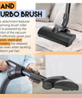 Turbo Head Cleaner Replacement Brush for 35mm 1.38in Vacuum Fittings shown on carpet and held with hand attachment.
