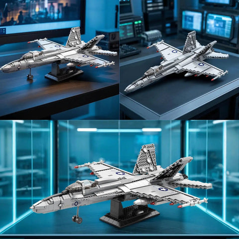 F-18 Hornet Fighter Jet Building Set With 1,387 Pieces Display Stand Movable Wings Retractable Landing Gear Openable Cockpit