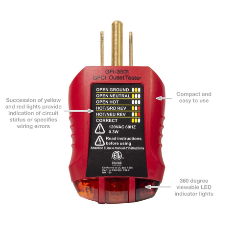 Household Electrical Tester Kit For Do It Yourself Homeowners With Voltage Tester, GFCI Tester showing LED indicators